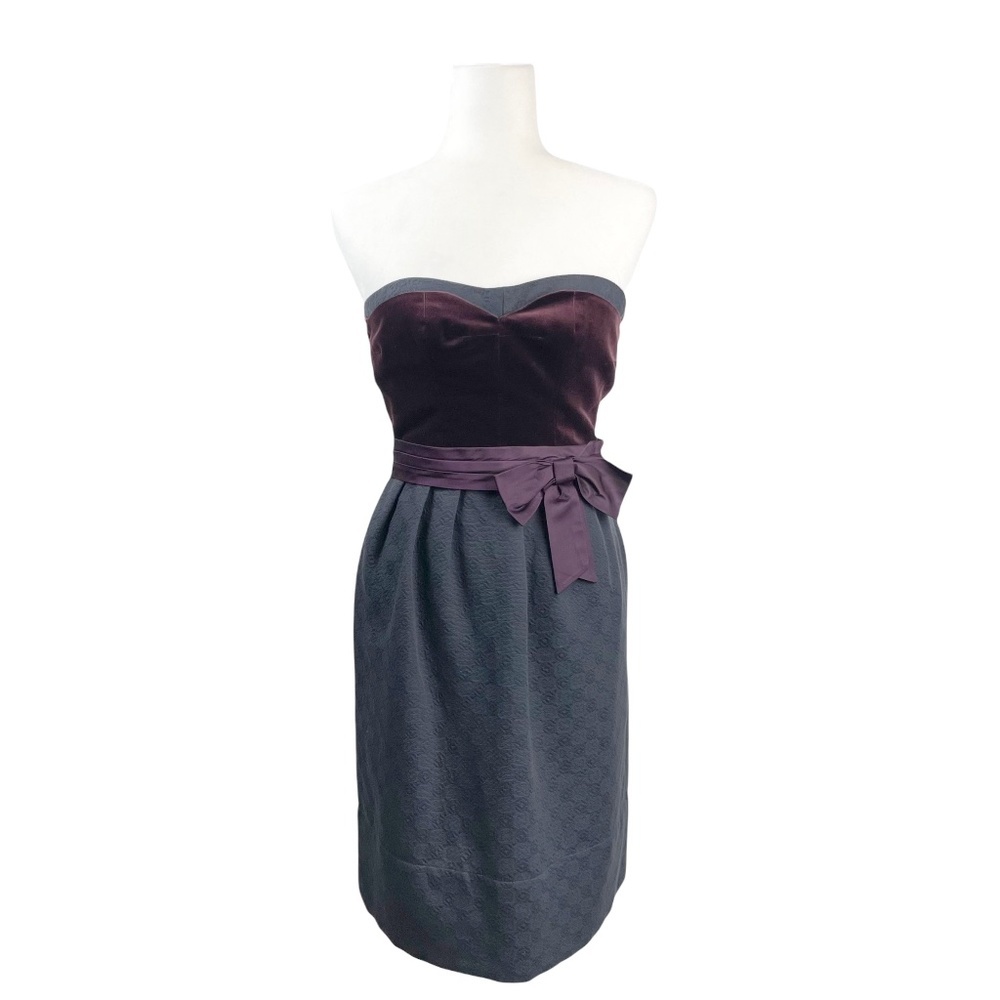 Marc Jacob Velvet Maroon‎ and Black Jacquard Sweetheart Strapless Dress
